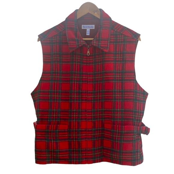 Vintage Made in USA Zip Up David Brooks Wool Blend Tartan Plaid Vest Size Large - Picture 1 of 7